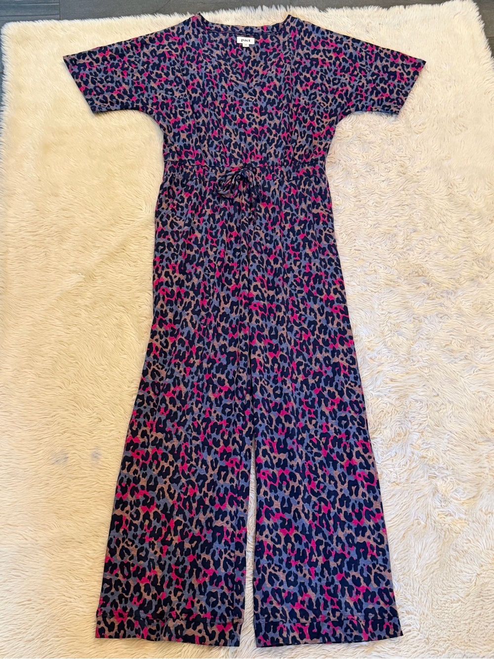 Pact Purple Leopard Print Charlie Organic Cotton Jumpsuit - Size Medium - Picture 2 of 6